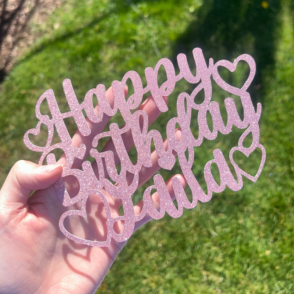 Pink Glitter Personalized Happy Birthday Cake Topper